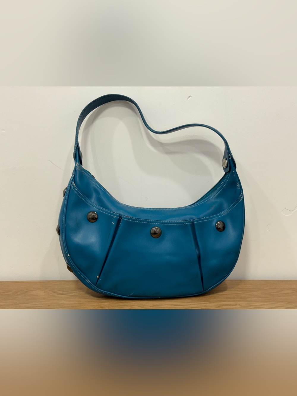 Longchamp Blue Teal Hobo Bag with Stud Accents